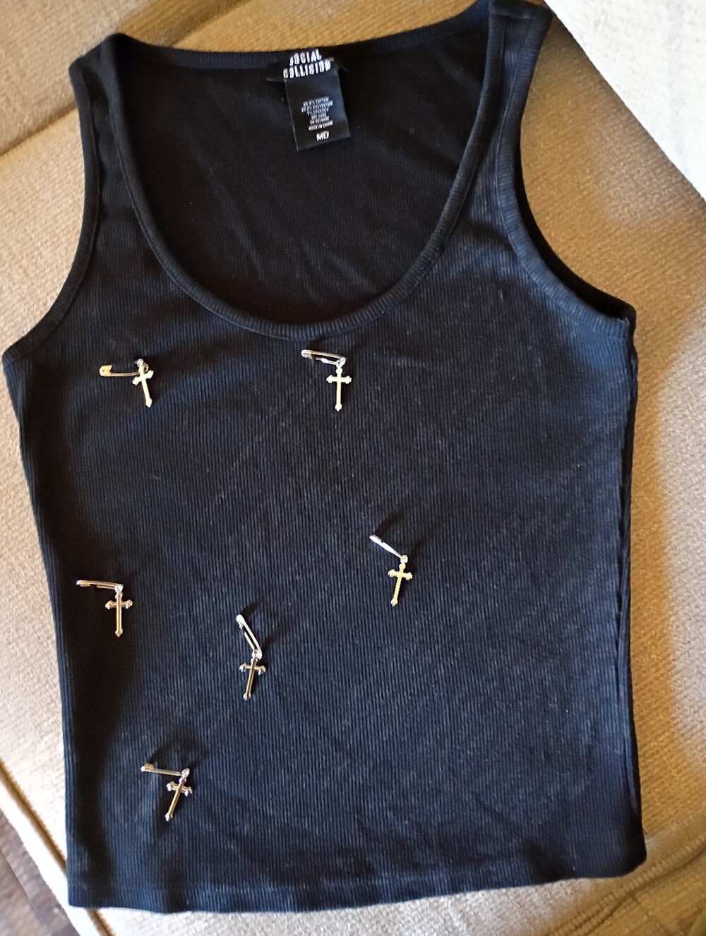 Social Collision Top With Safety Pins NWOT